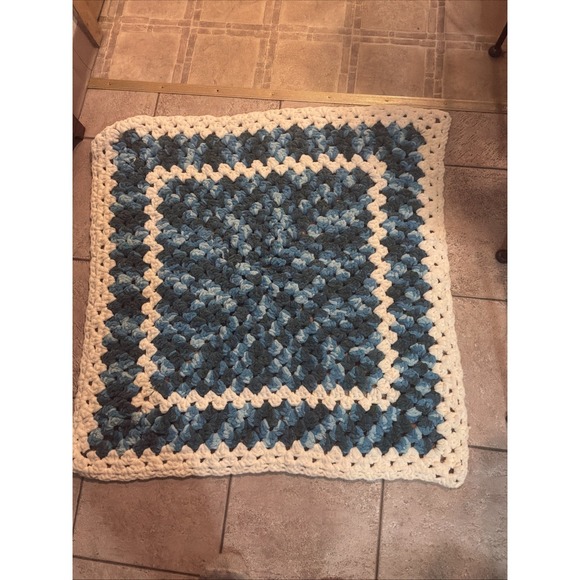 Handmade Other - Chunky Crochet Blue Green White Multicolored Throw Blanket Afghan Handmade 36x36